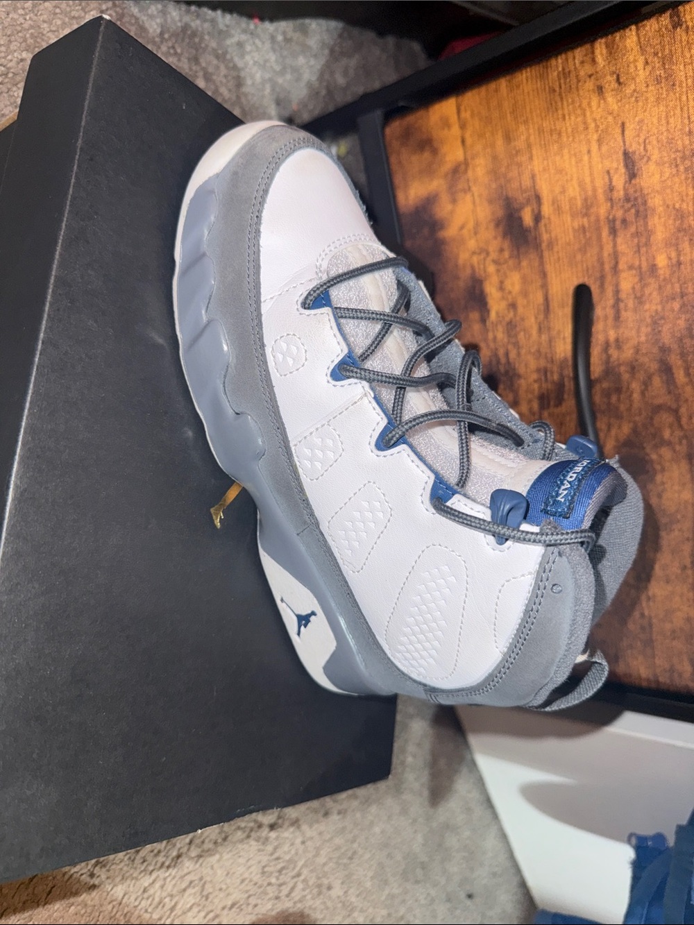 Jordan Kids White and Gray Sneakers with Blue Accents